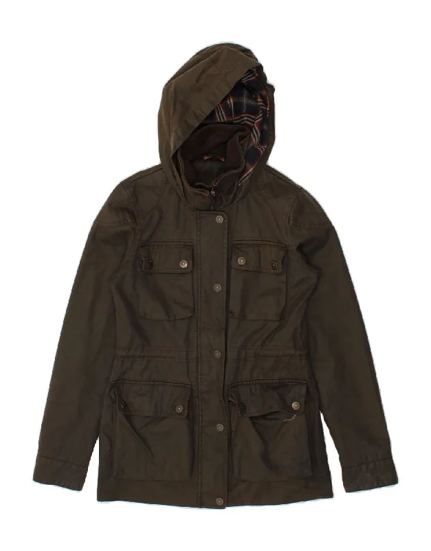New Deals FAT FACE Womens Hooded Utility Jacket UK 6 XS  Brown Cotton