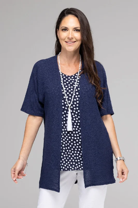 Unbeatable Prices Navy Haven Poly/Rayon Knit Short Sleeve Cardigan