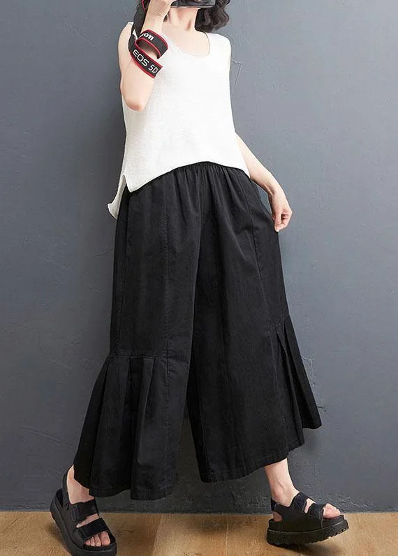 Blowout Deals Modern Black Pockets Wide Leg Summer Cotton Pants