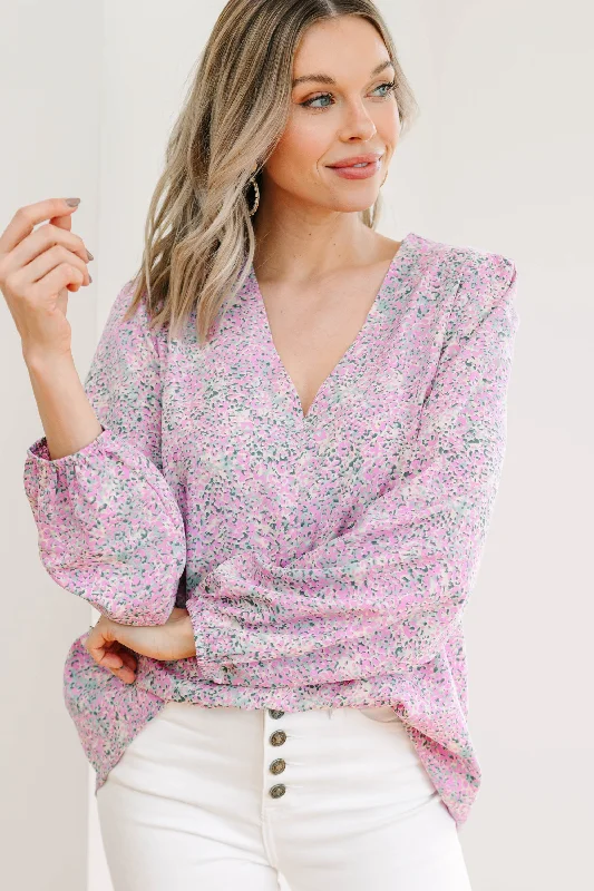 Closeout Falling For You Lavender Purple Ditsy Leopard Blouse