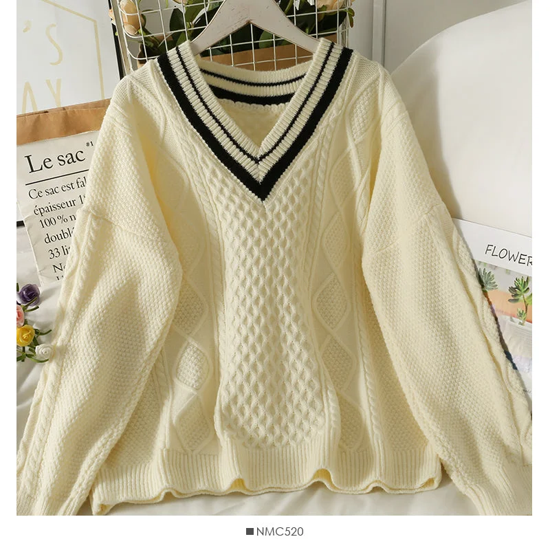 Weekend Deals to Make You Smile Sweater female diamond check loose thin sweater Korean V-neck 1863 Weekend Deals to Make You Smile Sweater female diamond check loose thin sweater Korean V-neck 1863