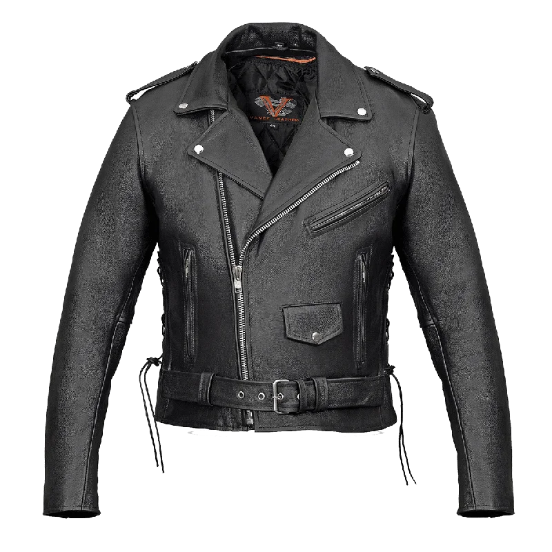 VL515S Men's Basic Classic Motorcycle Jacket with Lace Sides & Zip out Liner