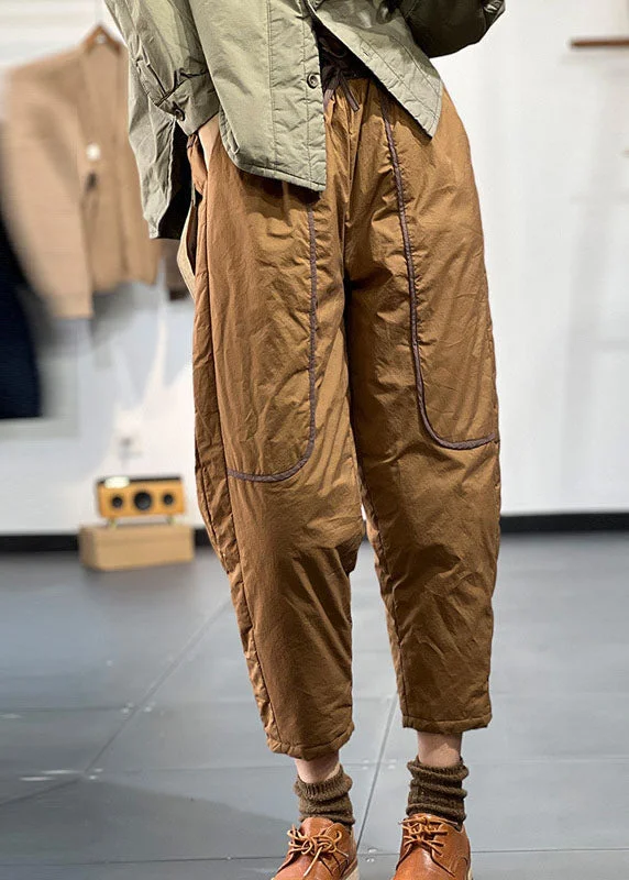 Price Buster Modern Caramel Elastic Waist Pockets Patchwork Fine Cotton Filled Harem Pants Winter