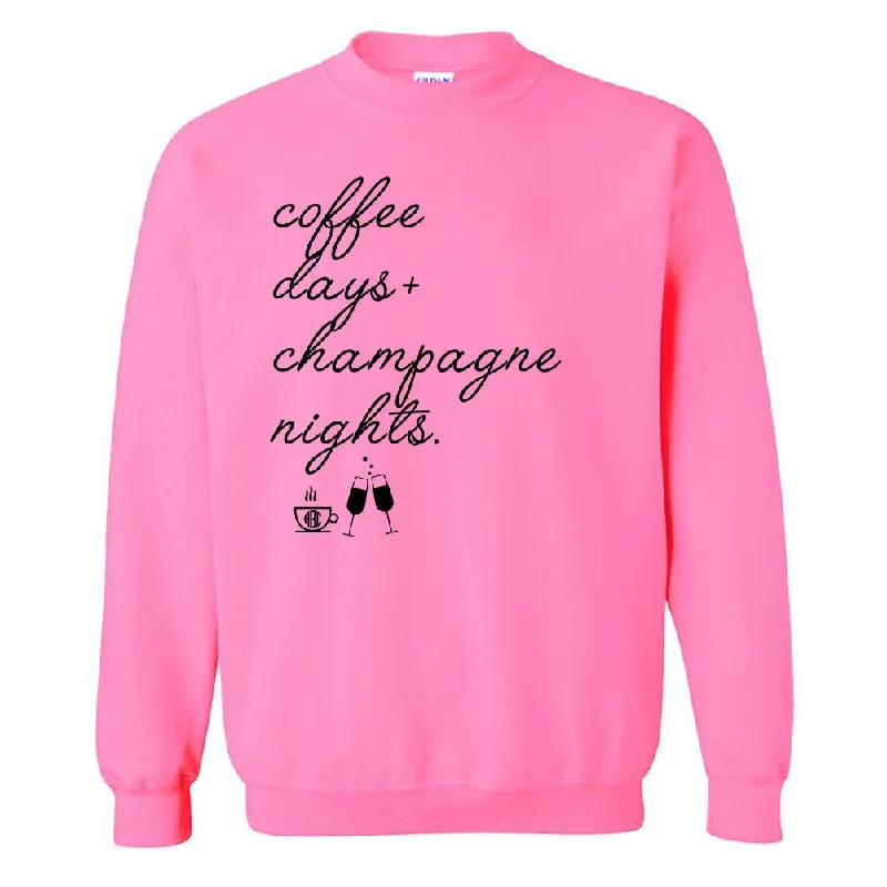 Crazy Savings Monogrammed 'Coffee Days + Champagne Nights' Neon Crewneck Sweatshirt