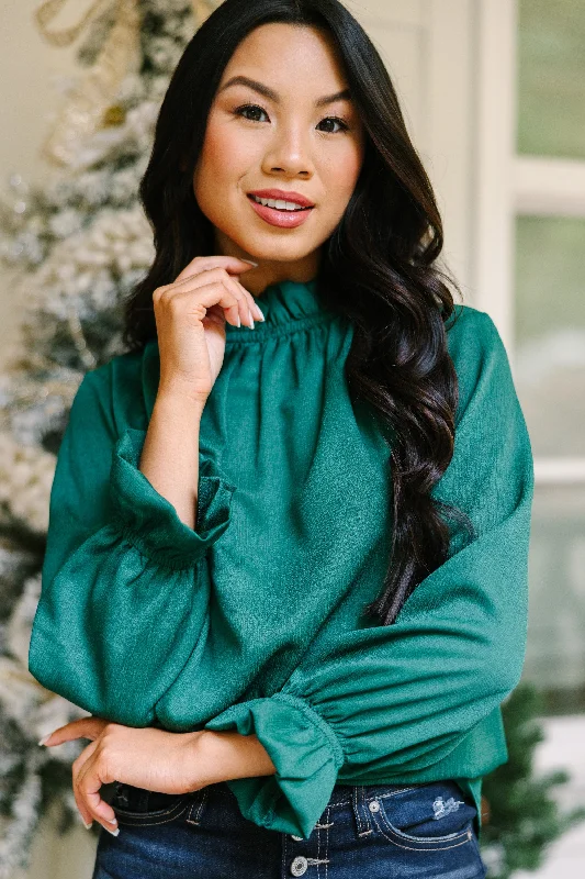 Mega Sale Tried and True Emerald Green Ruffled Blouse