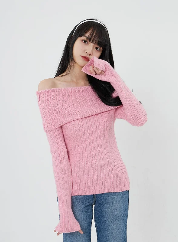 Big Savings Off-Shoulder Stripe Knit Top OD22