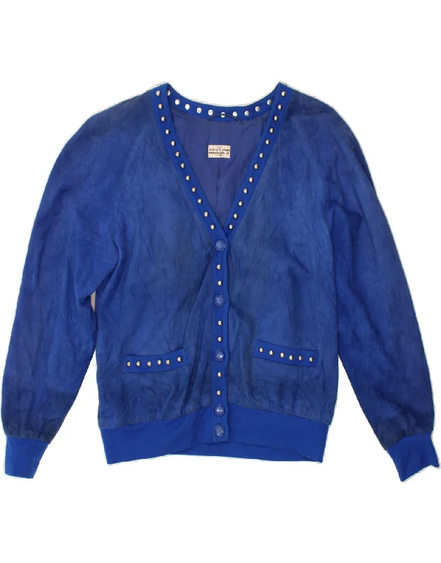 Instant Discount VINTAGE Womens Suede Jacket UK 14 Large Blue
