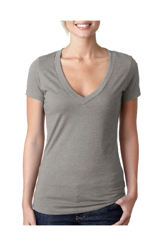 Hurry Up Next Level Womens CVC Jersey Short Sleeve V-Neck T-Shirt - Stone Grey - Closeout