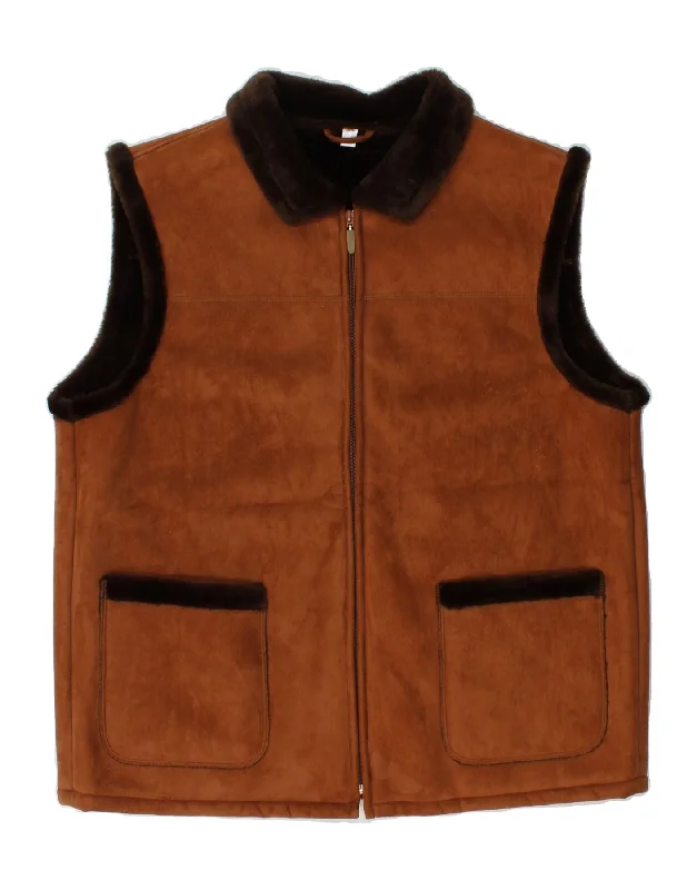 Overstock Clearance VINTAGE Womens Sherpa Gilet UK 20 2XL Brown Polyester