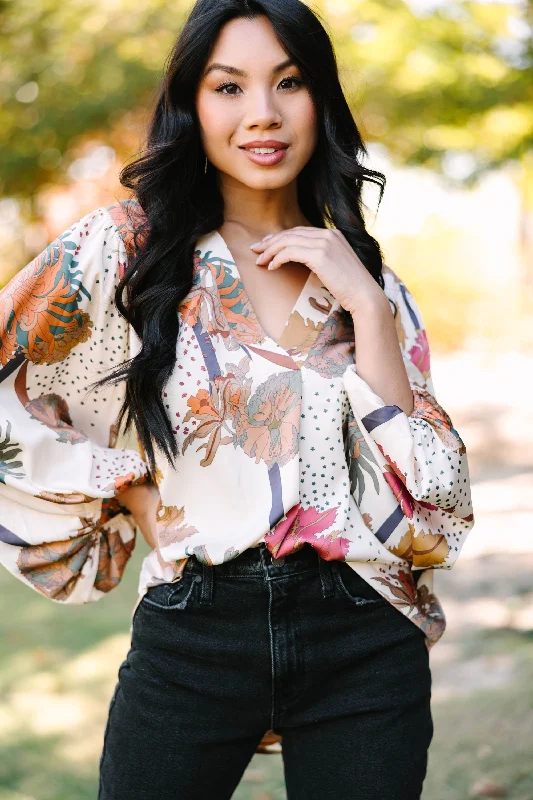 Final Markdown Feeling Fun Ivory White Floral Blouse