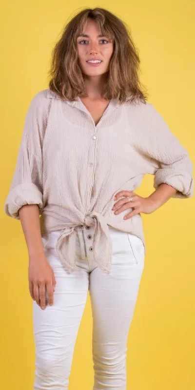 Weekend Deals That Please Button-Down Waffle Cotton Top