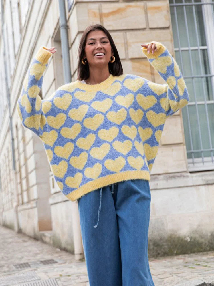 Discount Days Elegant Contrast Love Printed Knitted Pullover Women Fashion O Neck Long Sleeve Sweater Discount Days Elegant Contrast Love Printed Knitted Pullover Women Fashion O Neck Long Sleeve Sweater