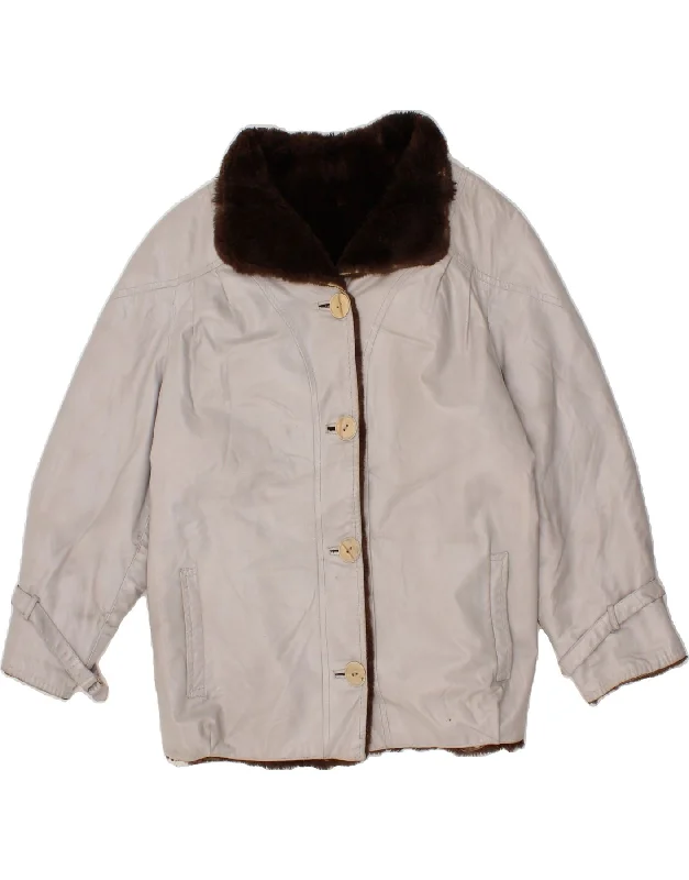 Discount Mania VINTAGE Womens Sherpa Jacket UK 2 2XS Grey