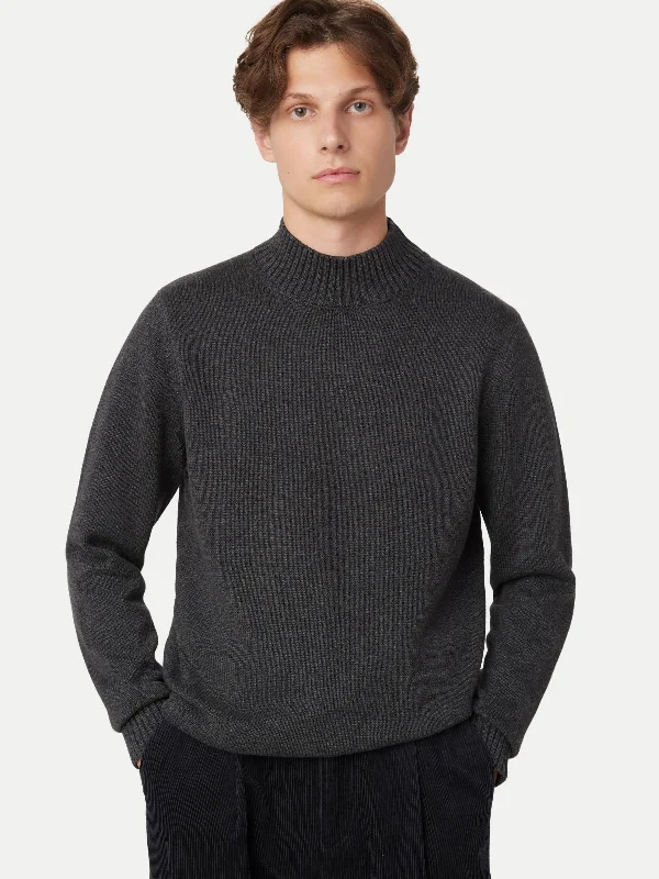 The Funnel Neck Sweater in Grey Black