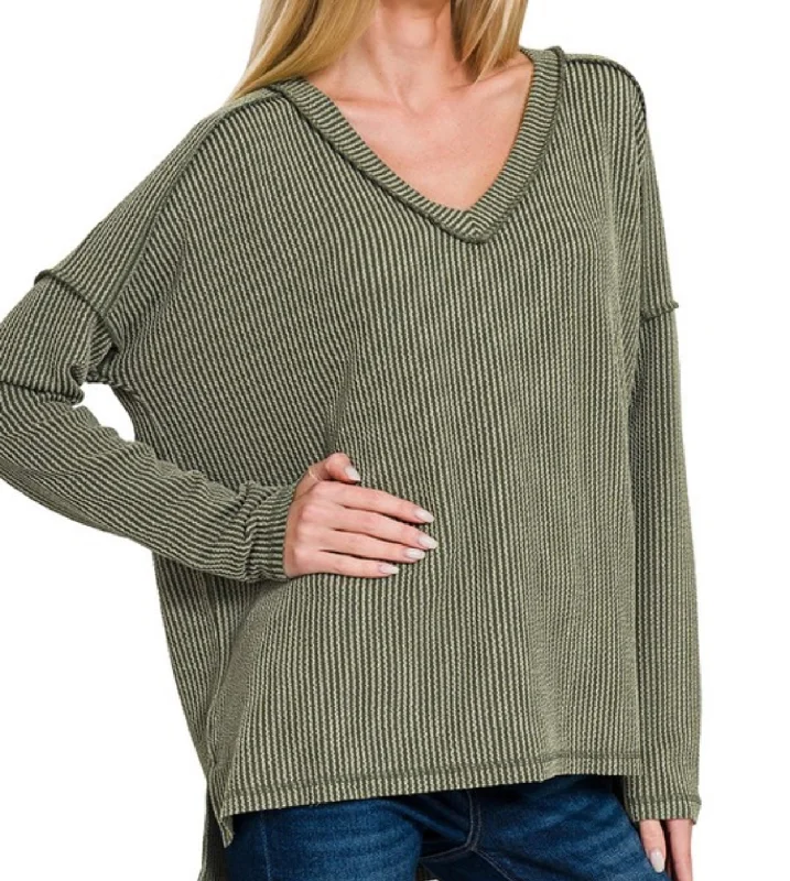 Get It Before It’s Gone Long Sleeve Rib V-Neck Top