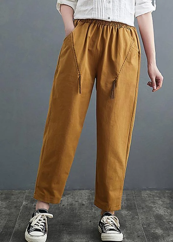 Act Now Loose Yellow Pants Trendy Plus Size Spring Casual Gifts Trousers