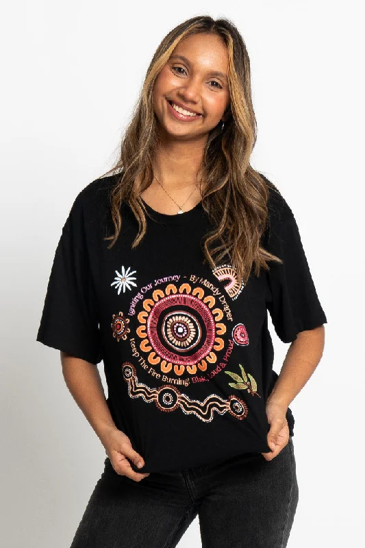 Weekend Specials to Delight Igniting Our Journey Black Cotton Crew Neck Women’s T-Shirt
