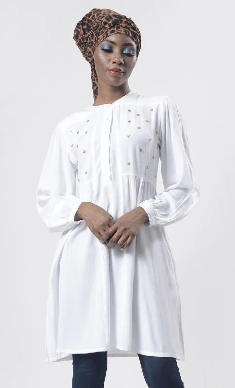 Doorbuster Deal Amazing White Hand Work Embroidered Front Open Button Tunic