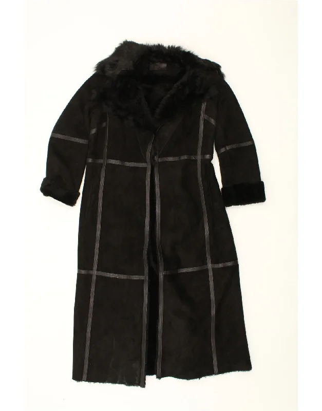 Low Prices VINTAGE Womens Shearling Coat UK 10 Small Black Check Leather