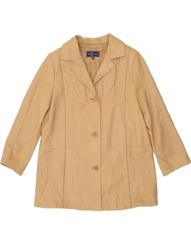 Reduced Price VINTAGE Womens Leather Coat IT 50 XL Beige Leather