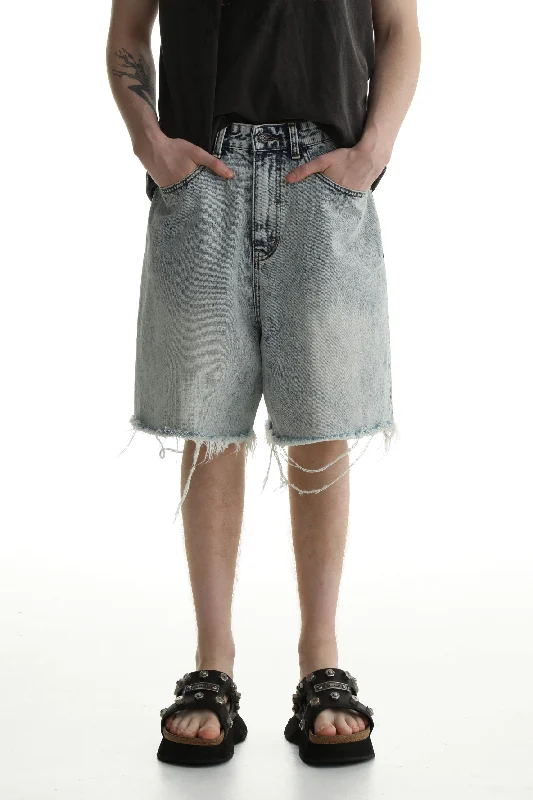 Faded Raw Edge Denim Shorts & Jeans Set