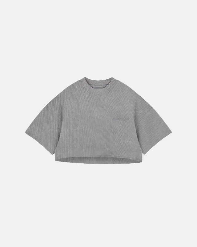 Unbeatable Prices Line Logo Crop Top Washed Gray