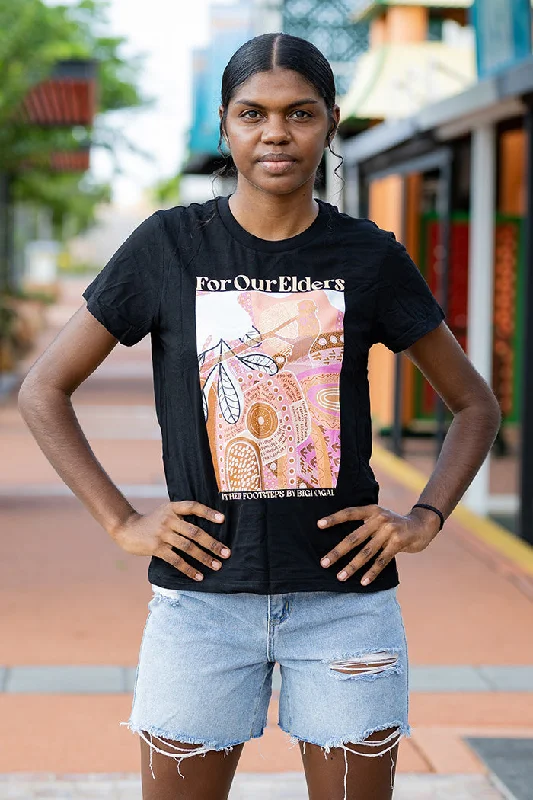 Weekend Bargains to Enjoy In Their Footsteps Black Cotton Crew Neck Women's T-Shirt
