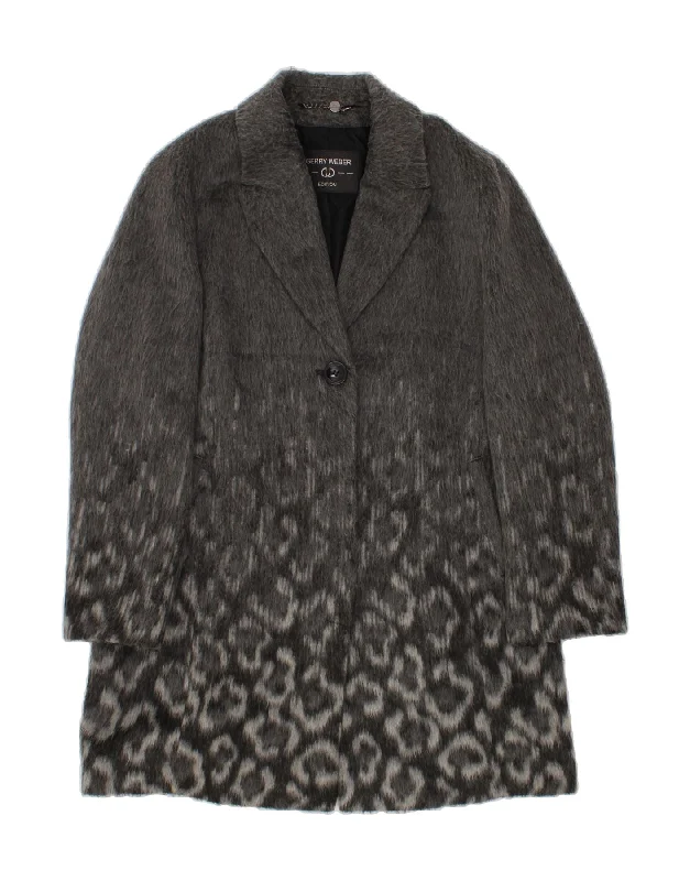 Super Sale GERRY WEBER Womens Overcoat IT 42 Medium Grey Animal Print Polyacrylic