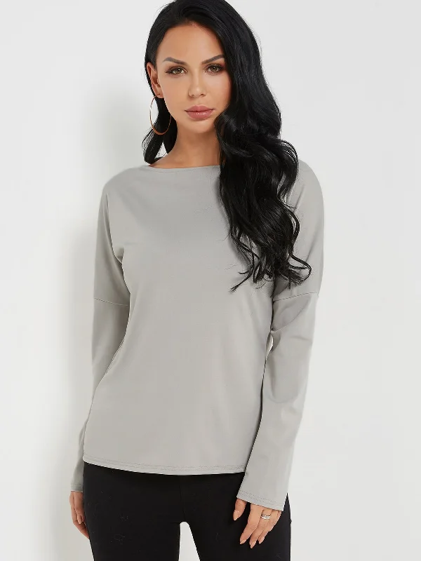 Final Clearance Custom Crew Neck Plain Long Sleeve Grey Tee