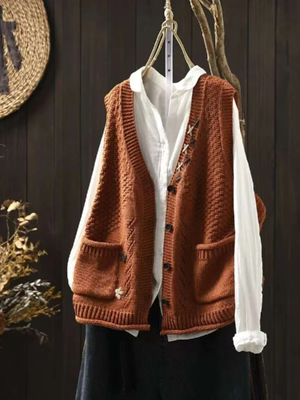 Buy Now Babakud Women Autumn Embroidered Cotton Knitted Casual Vest