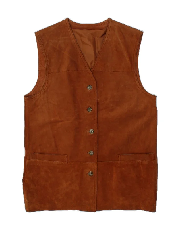 Customer Appreciation Sale FRONT LINE Womens Suede Gilet UK 16 Large Brown Leather