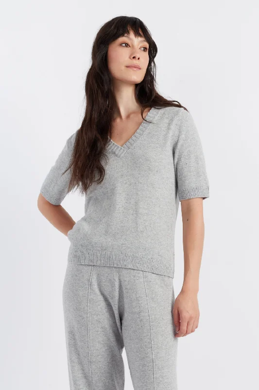 Huge Savings Light-Grey Wool-Cashmere V-Neck T-shirt