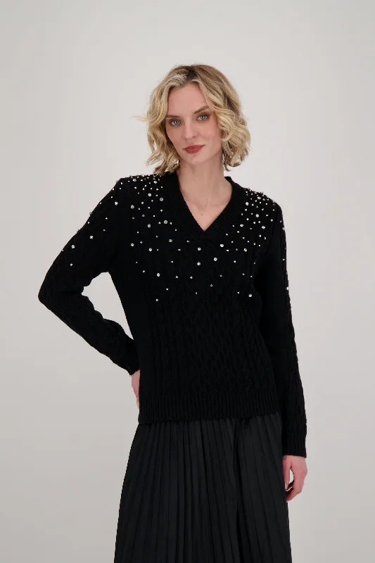 Deal of the Day Crystal Scattered Cable Knit Sweater