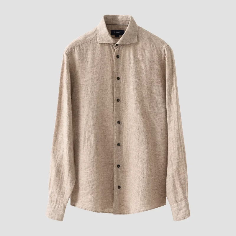 Brown Solid Linen Twill Slim Fit Shirt - ETON