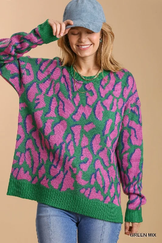 Huge Savings Umgee Boatneck Sweater in Green Mix