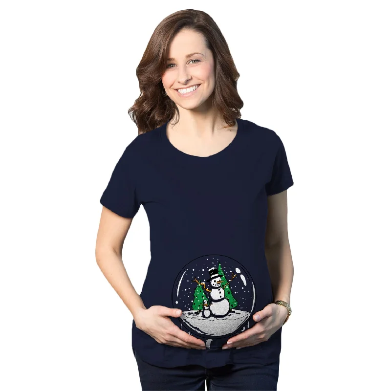 Shop and Save Snow Globe Snowman Maternity T Shirt