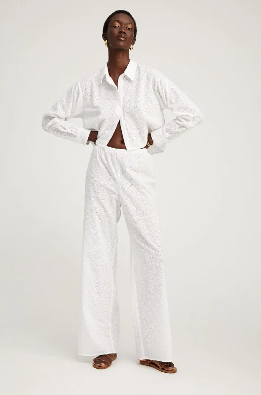 Closeout Deal White Eyelet Easy Pants