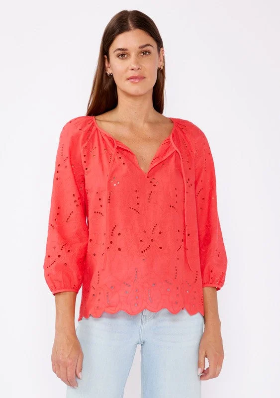 Price Slash Raglan Eyelet Long Sleeve Blouse Top