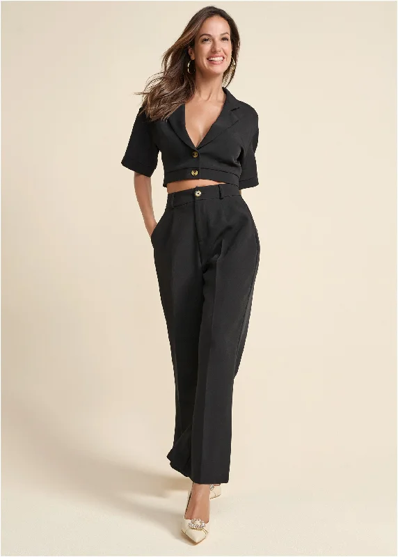 Online Exclusive Flare Leg Suiting Set - Black