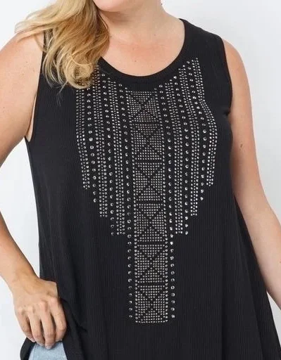 Deal Explosion Geometric rhinestone design tank-Black