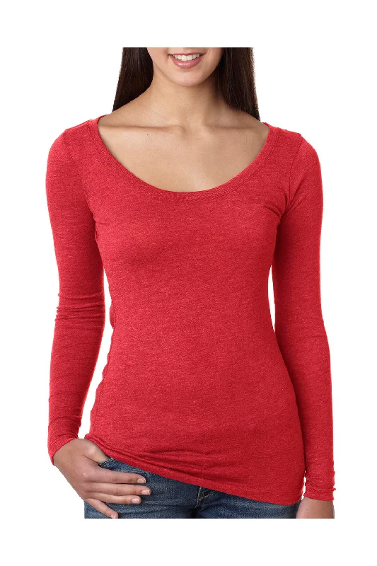 Extra Discounts Next Level Womens Jersey Long Sleeve Scoop Neck T-Shirt - Vintage Red - Closeout