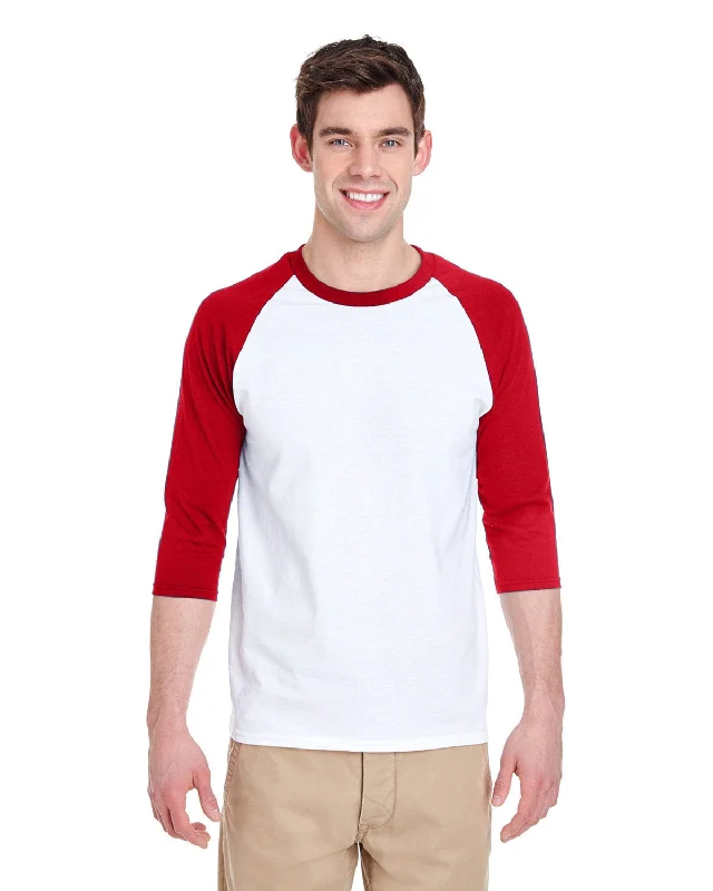 Gildan Heavy Cotton 3/4-Raglan Sleeve T-Shirt | White/ Red