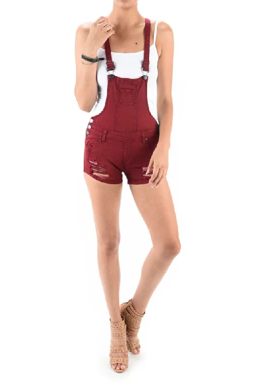 Daily Specials Women's Destroyed Color Denim Short Overalls