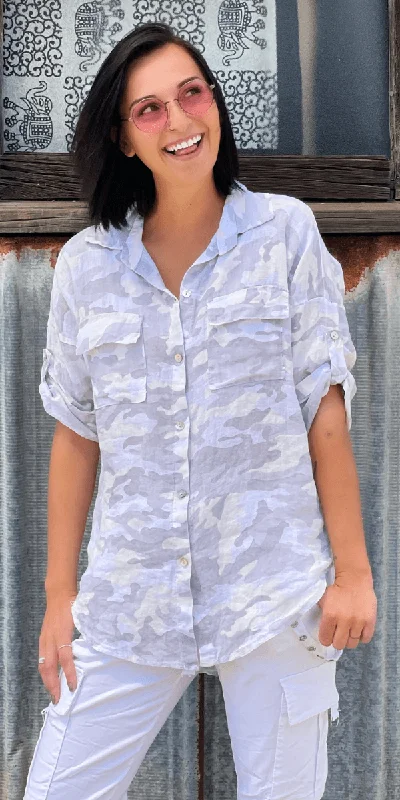 Limited Offer Camo Linen Button Down Top