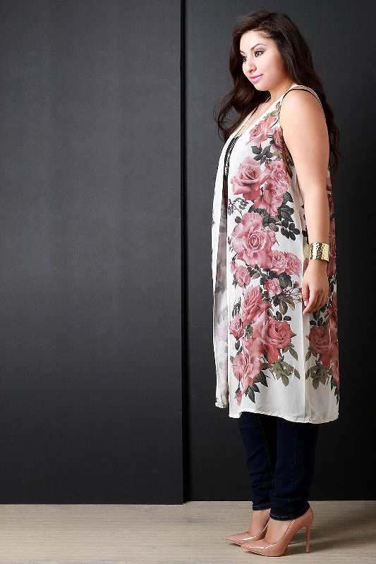 Stock Clearance Chiffon Rose Garden Longline Vest