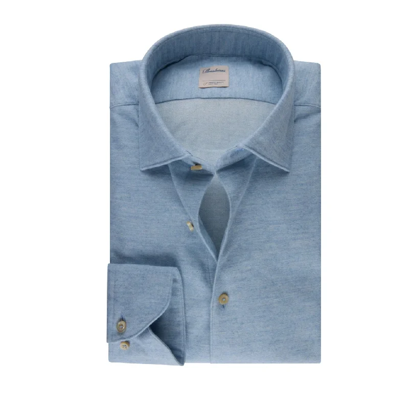 Blue Flannel Solid Fitted Body Shirt - Stenströms