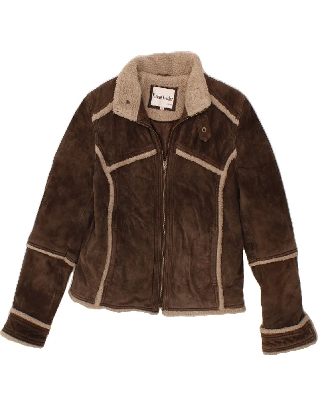 Flash Sale VINTAGE Womens Suede Jacket UK 12 Medium Brown Leather