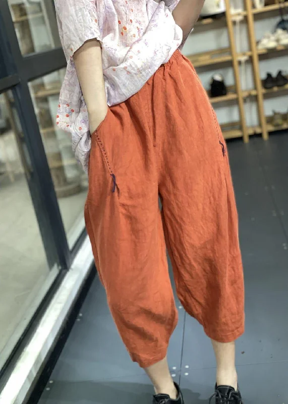 Price Cut Handmade Orange Elastic Waist Oriental Jogging Fall Pants