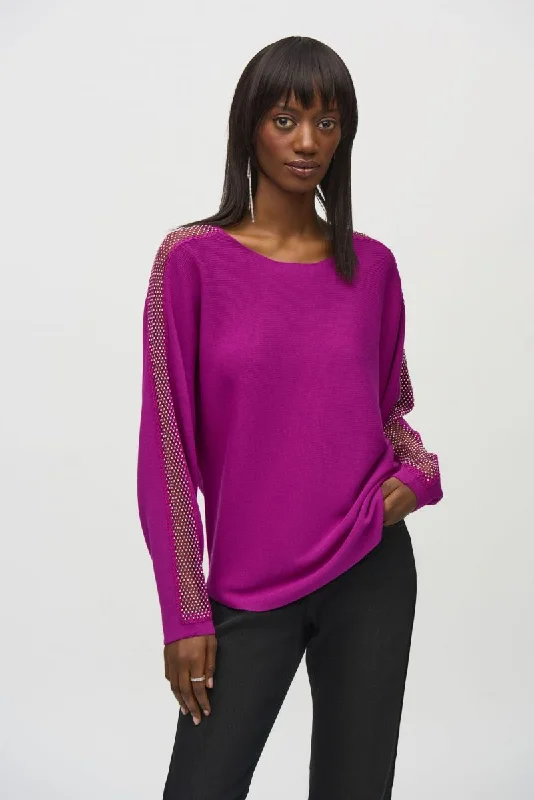 Limited Supply Joseph Ribkoff Rhinestone Mesh Insert Pullover Sweater Top 244910