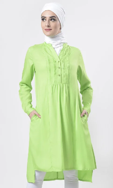 Unbeatable Prices Everydaywear Green Pleats Detailing Long Tunic